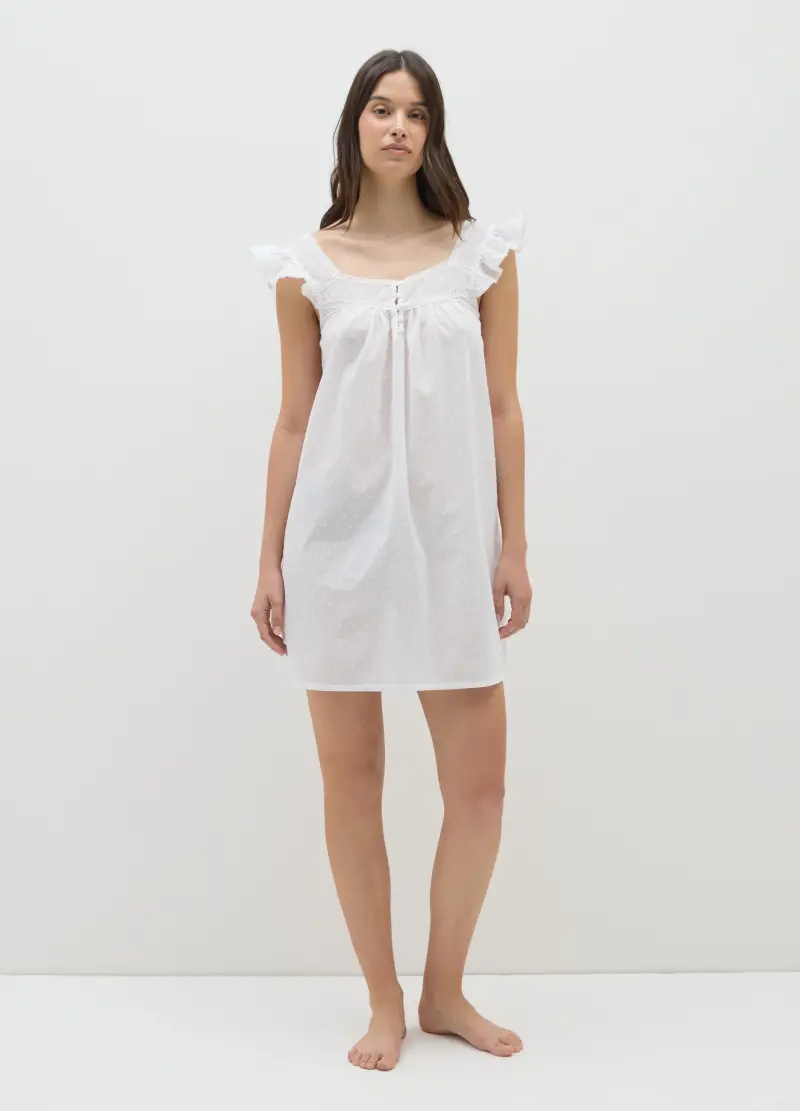 OVS , Abito Da Donna In Puro Cotone Bianco Con Ruches, Bianco