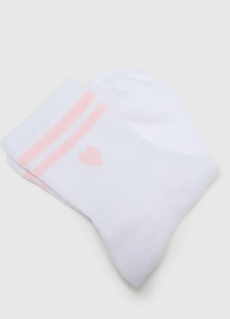OVS, Bipack Calzini In Misto Cotone Bianchi Con Righe E Cuore, Donna, Multicolor miniatura 3