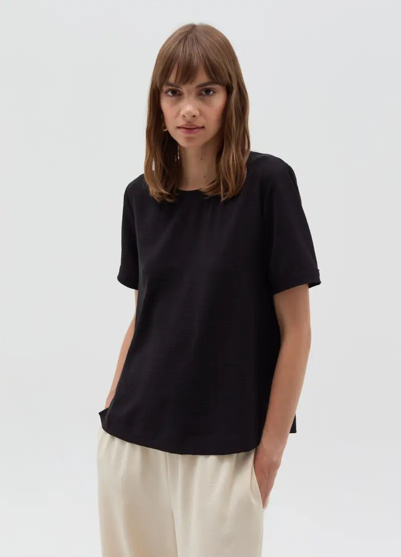 OVS , Blusa Effetto Crinkle Con Spacchetti, Donna, Nero