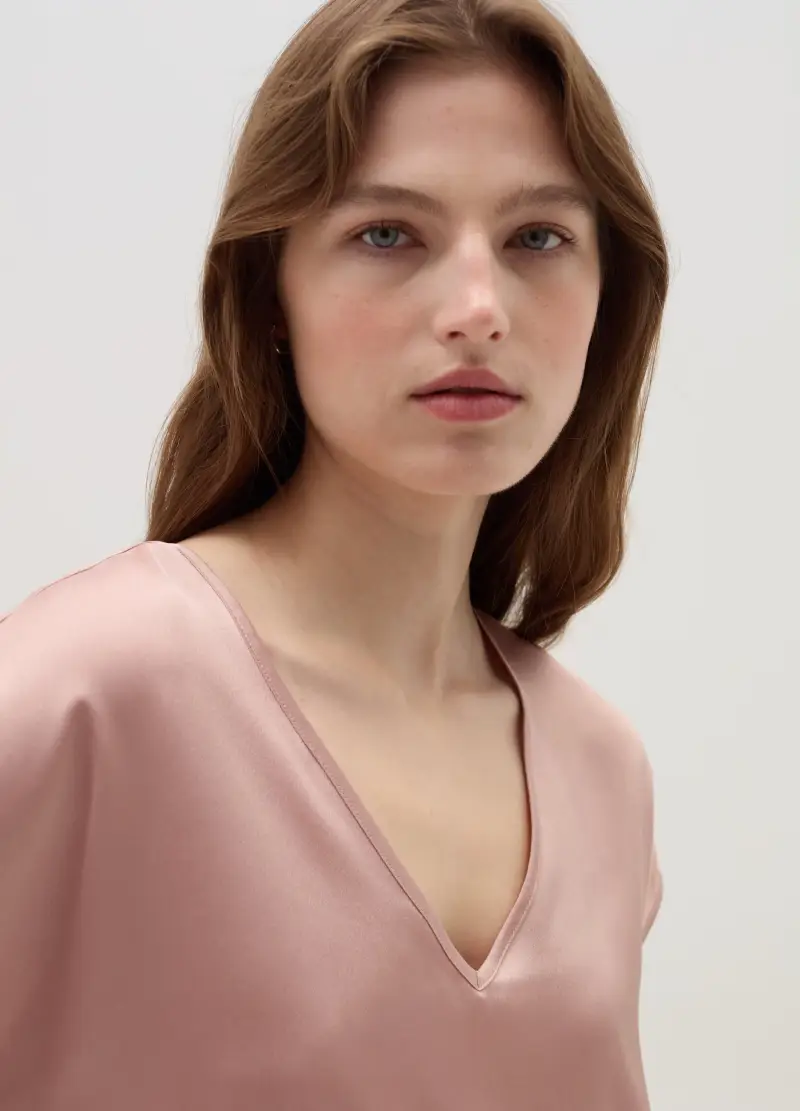 OVS, Blusa In Satin Con Scollo A V, Donna, Rosa