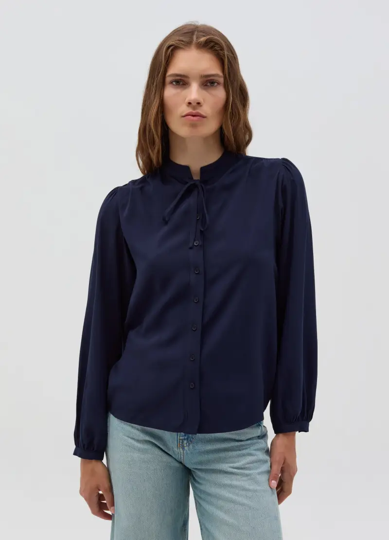 OVS, Blusa In Viscosa Con Foulard, Donna, Blu miniatura 2