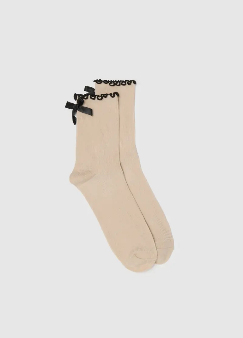 OVS , Calzini In Cotone Beige Con Volant, Donna, Beige