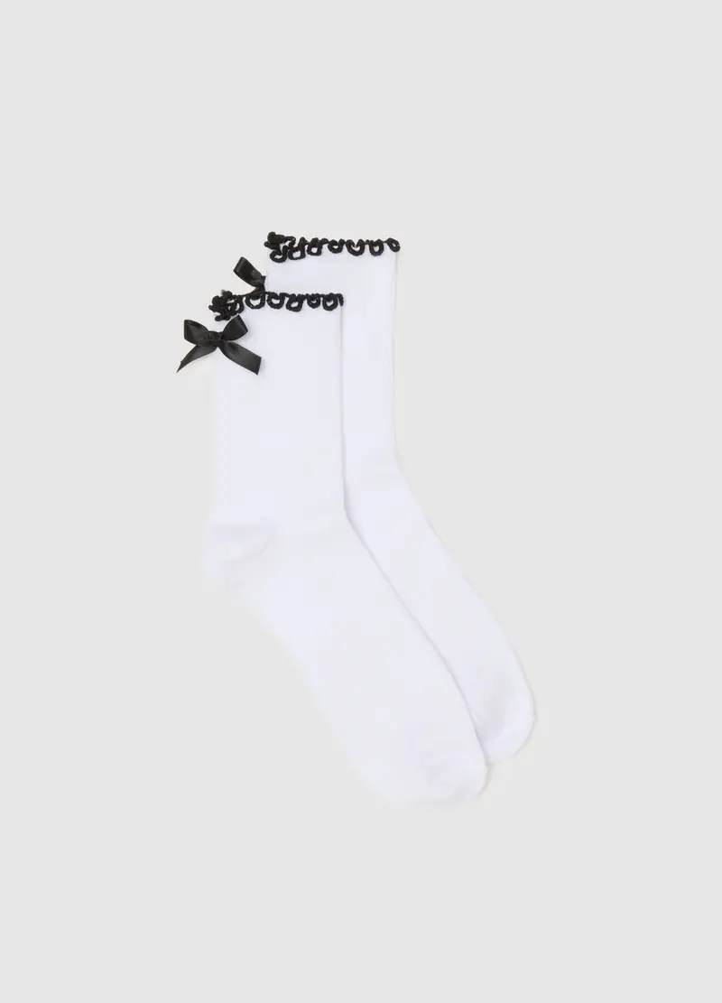 OVS , Calzini In Cotone Bianco Con Volant, Donna, Bianco