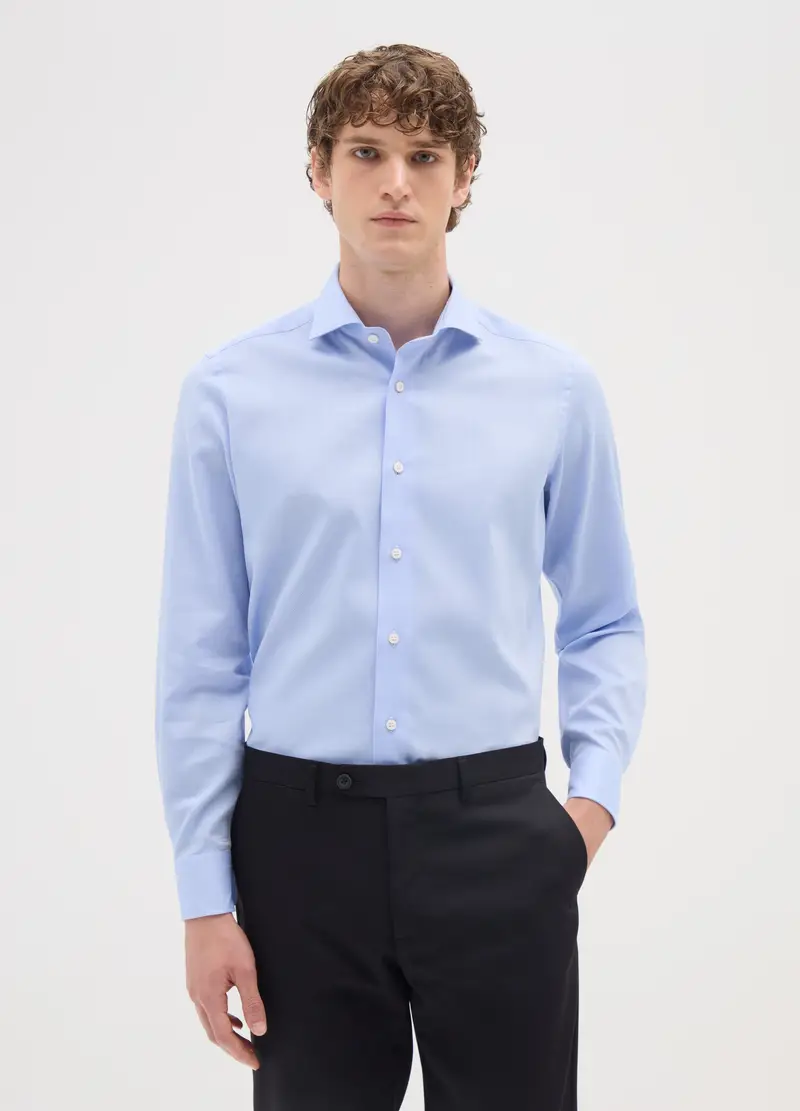 OVS , Camicia Azzurra Slim In Cotone, Uomo, Denim