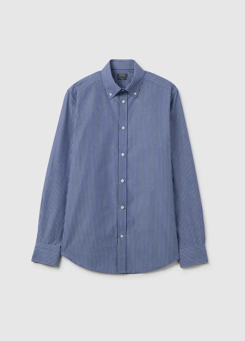 OVS , Camicia Blu A Righe In Misto Cotone, Uomo, Blu