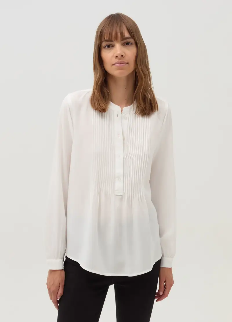 OVS, Camicia Con Dettaglio A Pieghe, Donna, Bianco miniatura 2