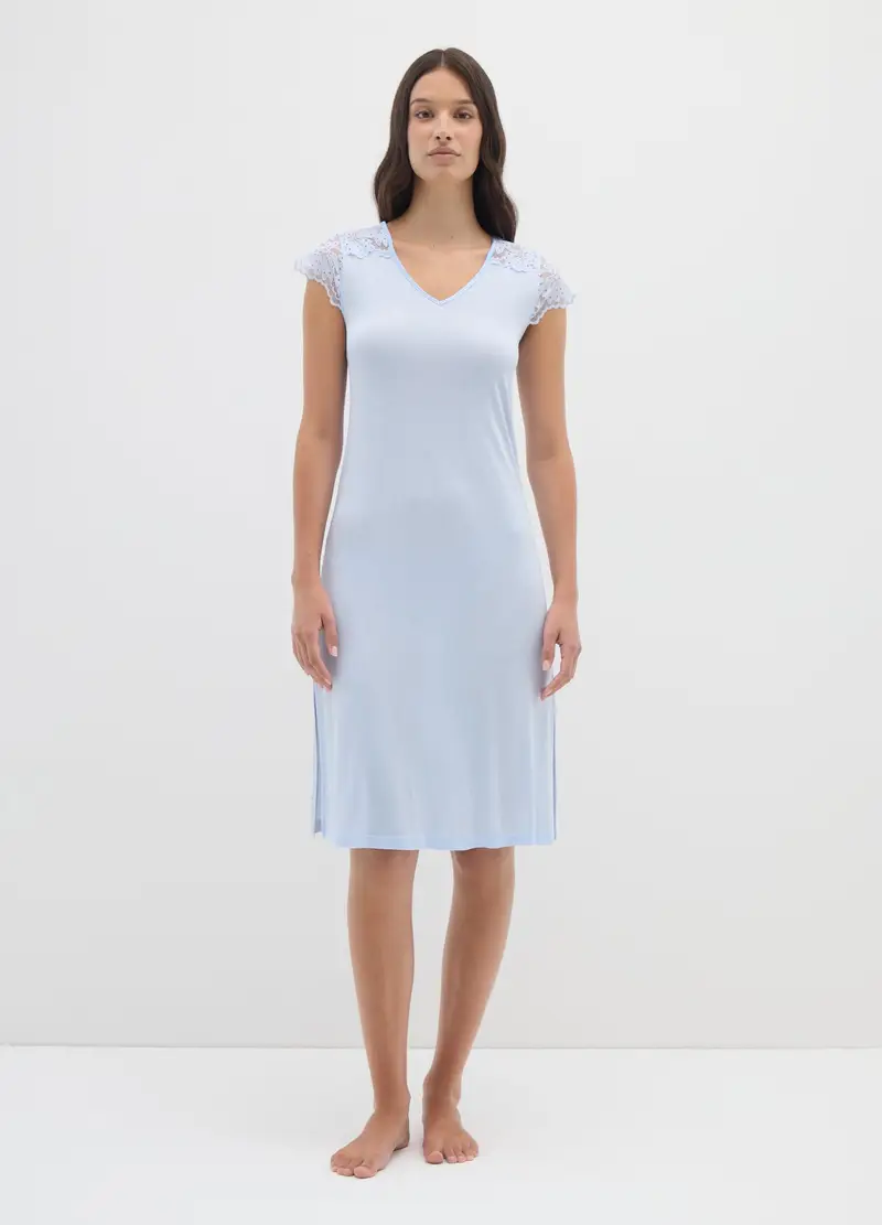 OVS , Camicia Da Notte Azzurra In Pura Viscosa, Donna, Azzurro