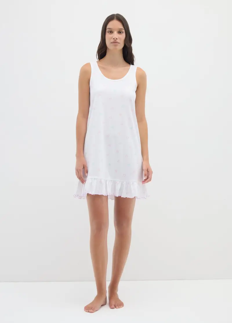 OVS , Camicia Da Notte In Puro Cotone Bianco Con Fantasia Cuori, Donna, Bianco