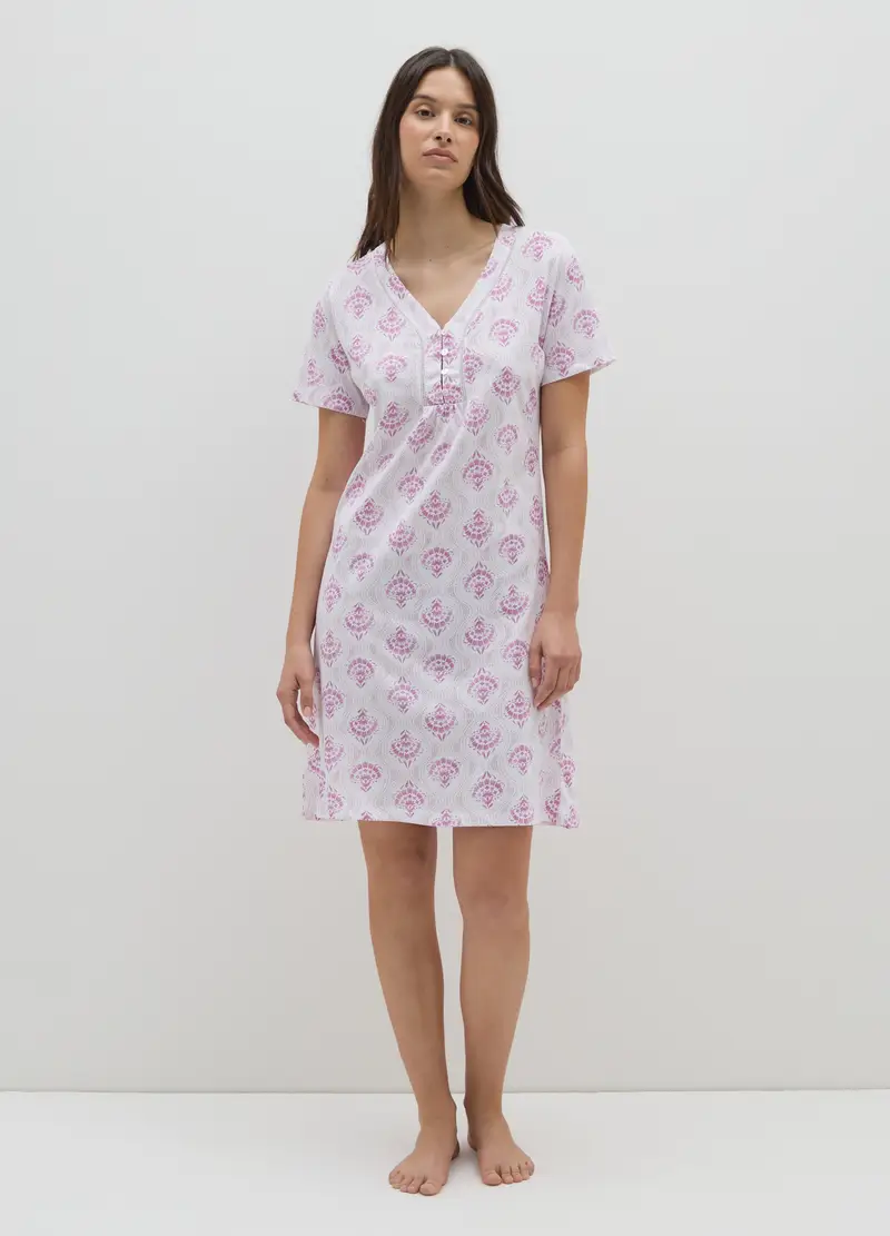 OVS , Camicia Da Notte In Puro Cotone Multicolor, Donna, Multicolor
