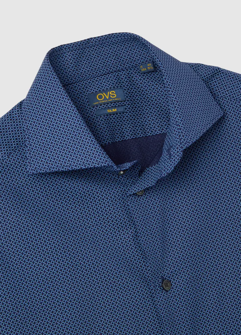 OVS, Camicia In Cotone Elasticizzato Blu Slim Fit, Uomo, Blu miniatura 2