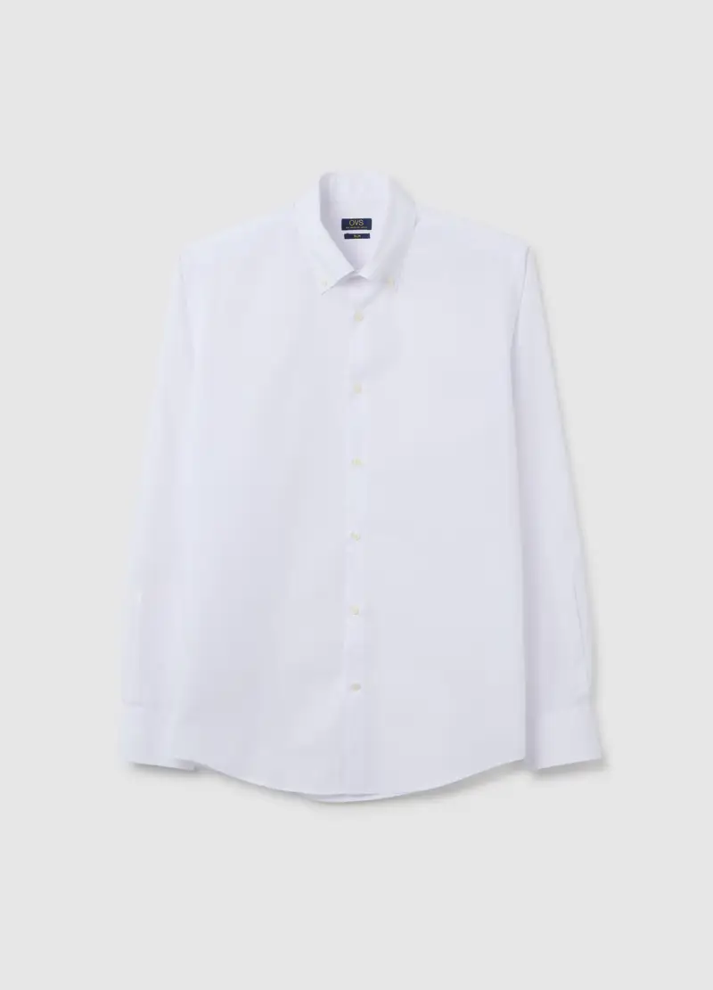 OVS , Camicia In Misto Cotone Bianca Slim Fit Easy Iron, Uomo, Bianco
