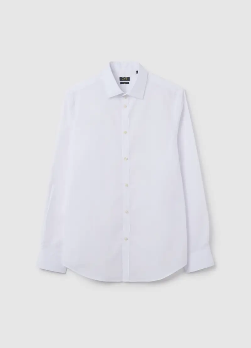 OVS , Camicia In Misto Cotone Bianca Slim Fit Easy Iron, Uomo, Bianco