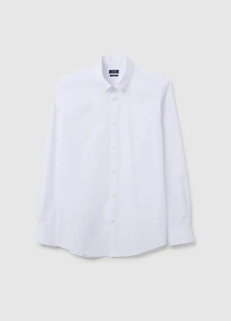 OVS , Camicia In Misto Cotone Bianca Slim Fit, Uomo, Bianco