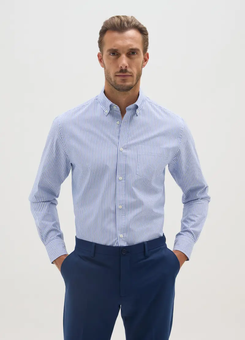 OVS , Camicia In Misto Cotone Multicolor A Righe Easy Iron, Uomo, Multicolor