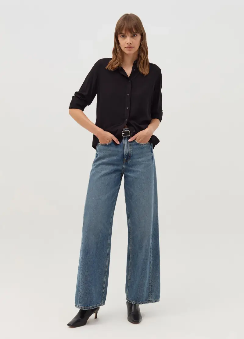 OVS , Camicia In Viscosa Tinta Unita, Donna, Nero