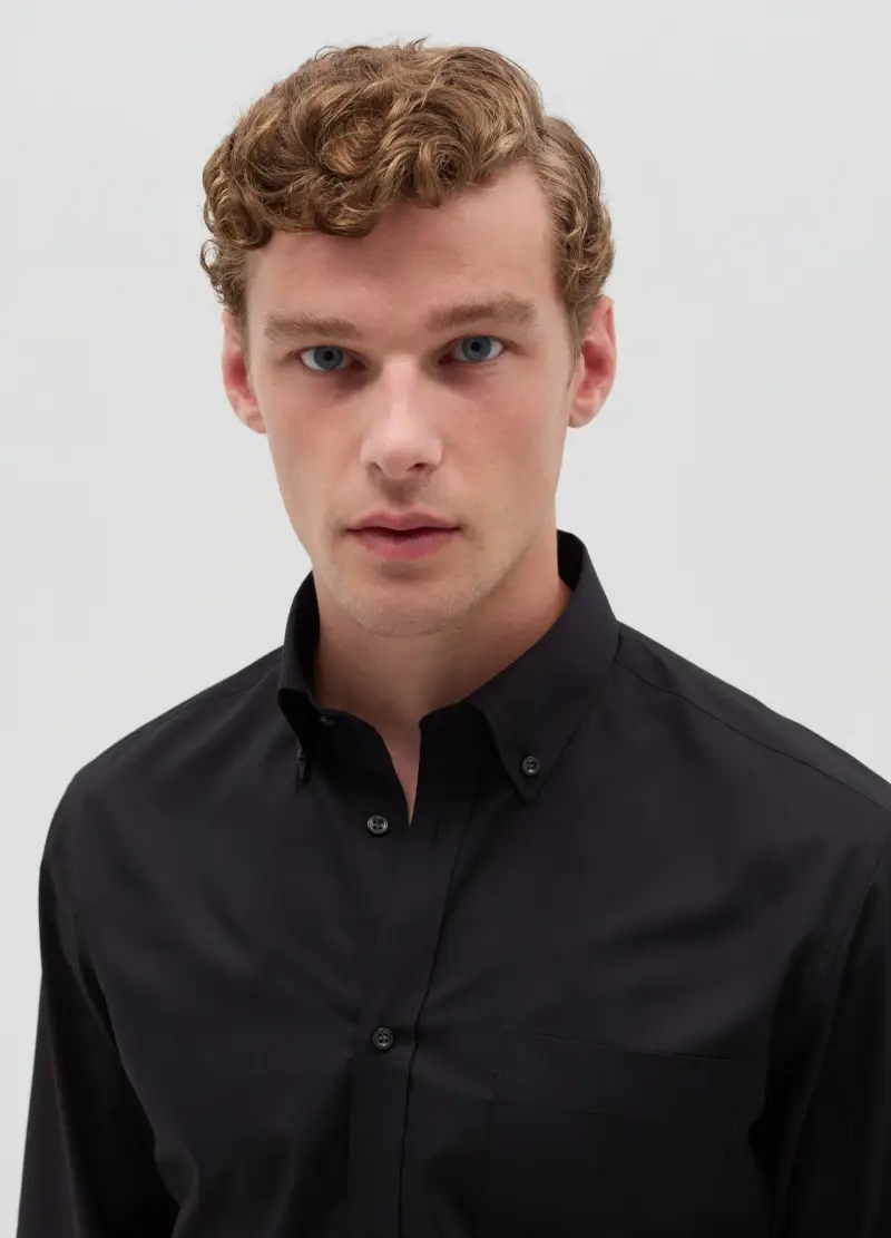 OVS, Camicia Regular Fit Tinta Unita, Uomo, Nero miniatura 2