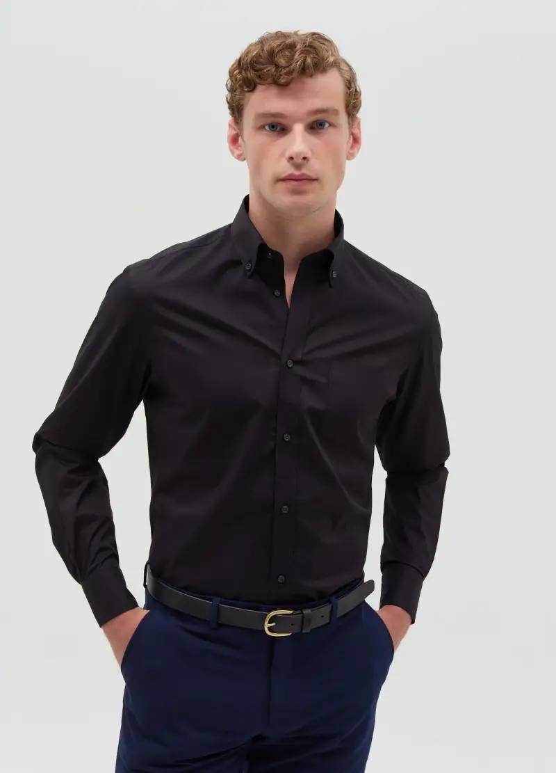 OVS , Camicia Regular Fit Tinta Unita, Uomo, Nero