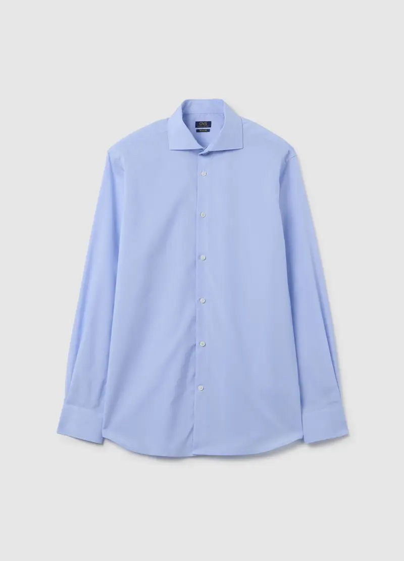 OVS , Camicia Slim Azzurra Con Colletto Francese E Bottoni, Uomo, Azzurro