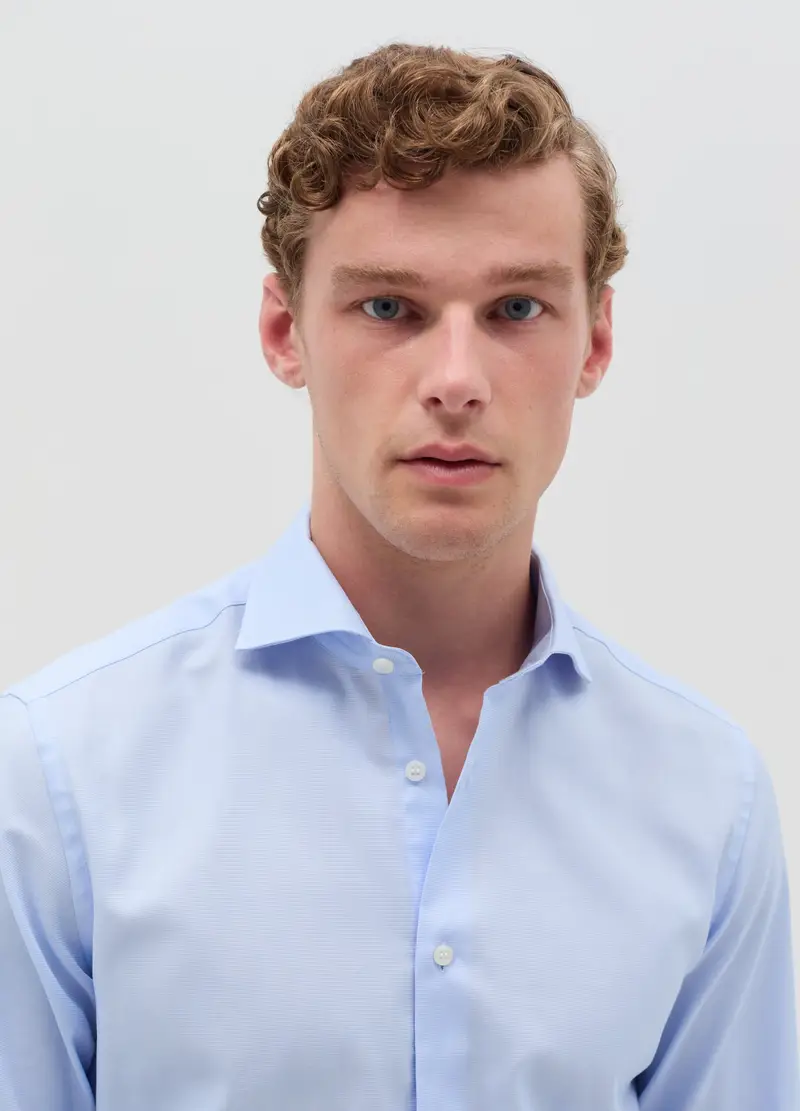 OVS, Camicia Slim Fit Easy Iron Tinta Unita, Uomo, Blu miniatura 2