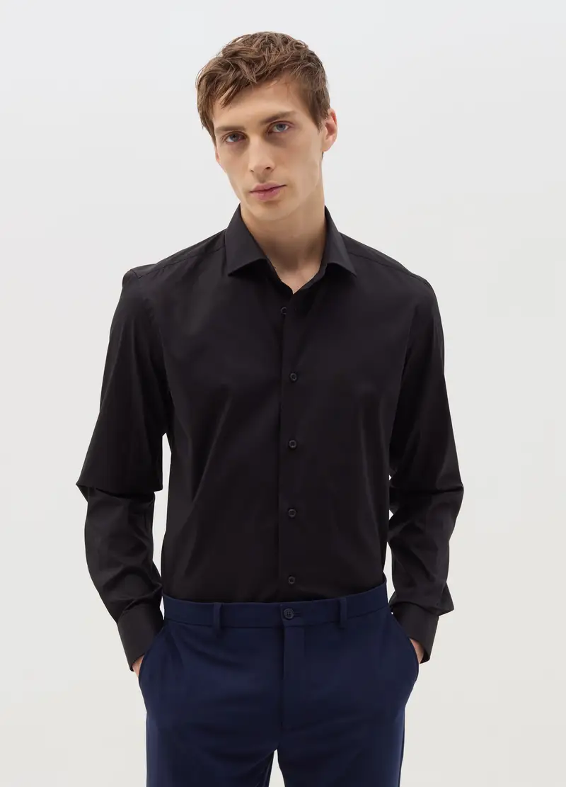 OVS , Camicia Slim Fit In Cotone Stretch, Uomo, Nero