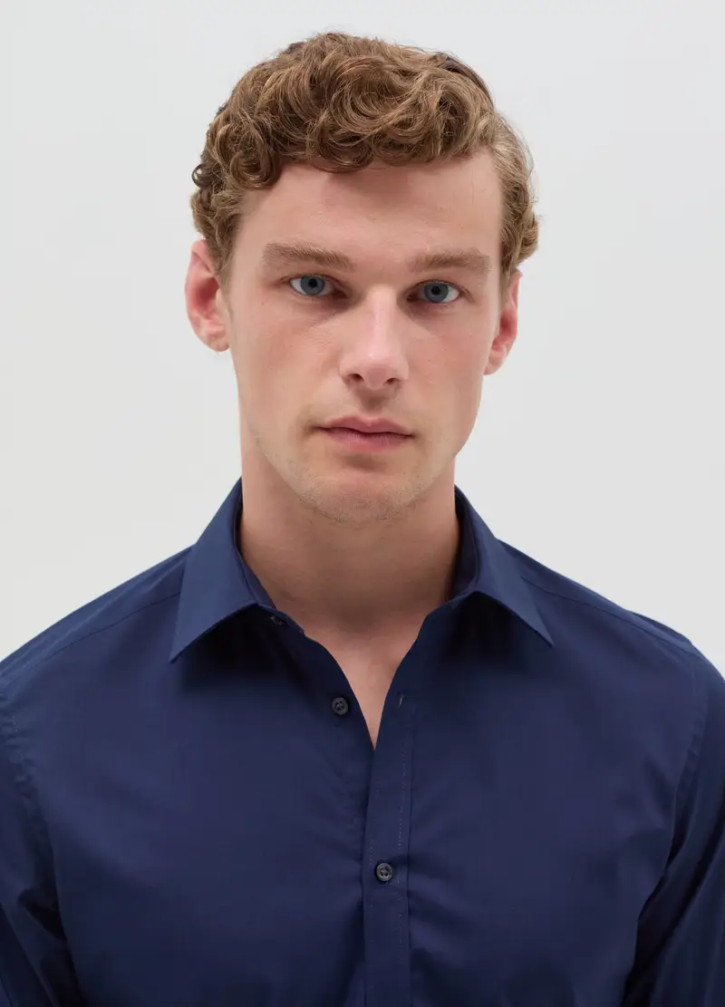 OVS, Camicia Slim Fit Tinta Unita, Uomo, Blu miniatura 2