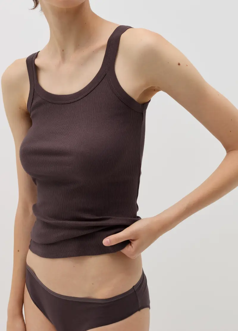 OVS, Canotta Intima In Cotone Bio A Costine, Donna, Marrone miniatura 3