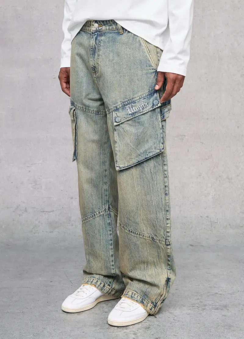 OVS, Cargo Denim Washed Light Blue & Tea, Uomo, Denim miniatura 2