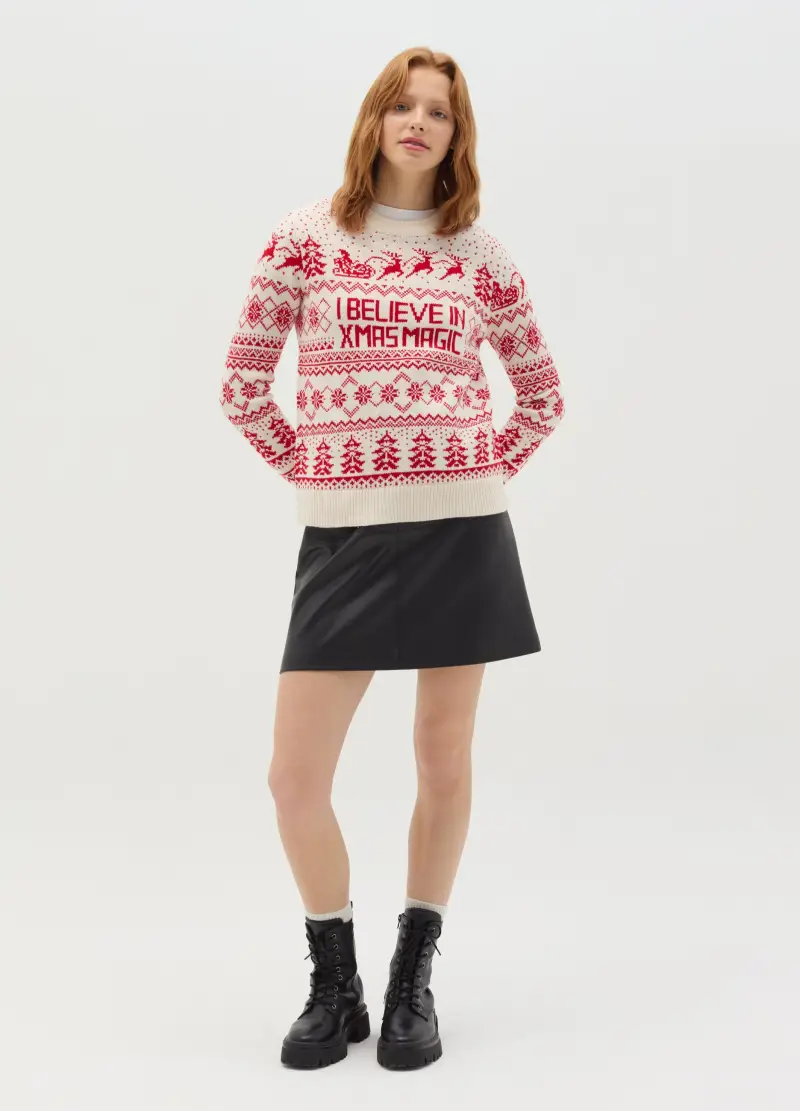 OVS , Christmas Jumper Con Disegno Natalizio, Donna, Bianco