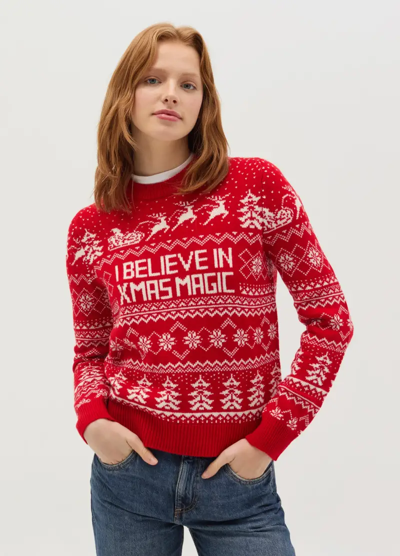 OVS, Christmas Jumper Con Disegno Natalizio, Donna, Rosso miniatura 2