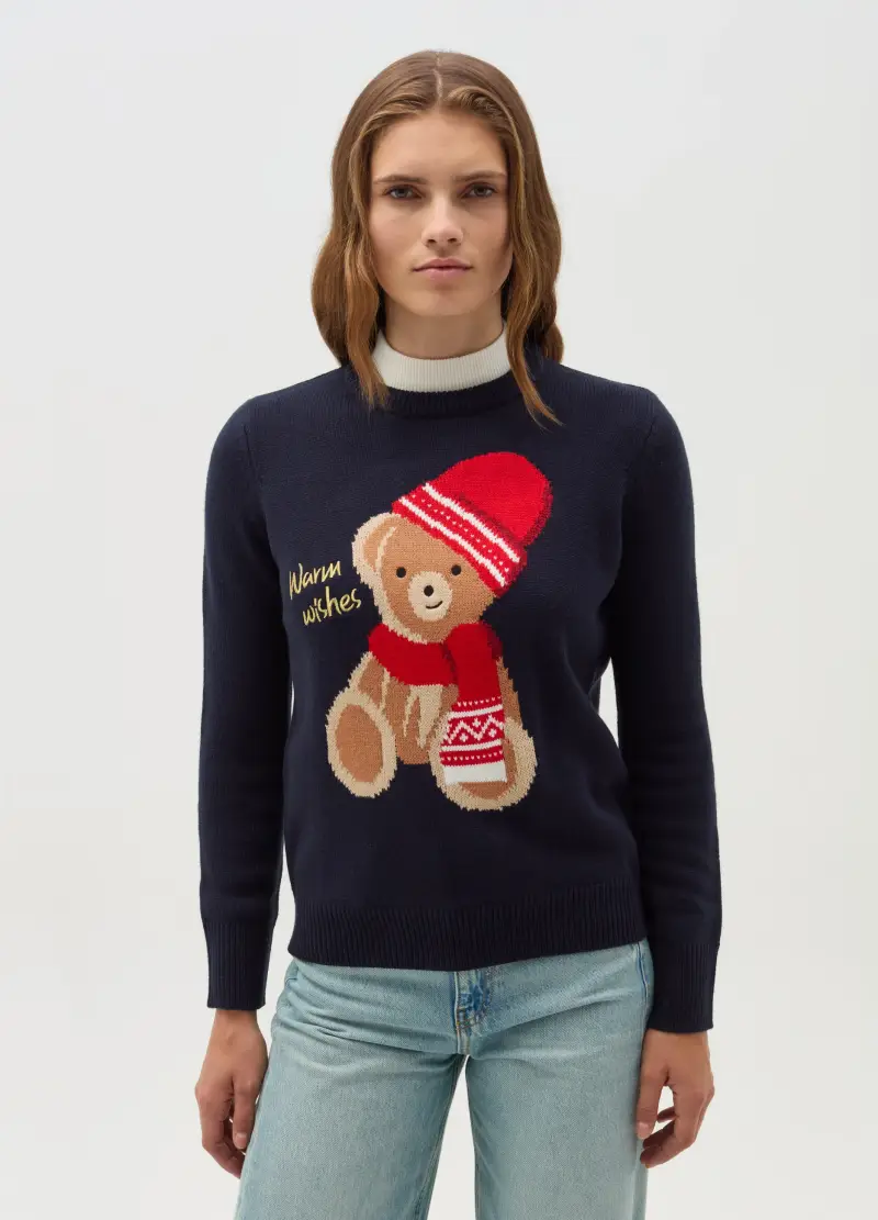 OVS, Christmas Jumper "warm Wishes", Donna, Blu miniatura 2