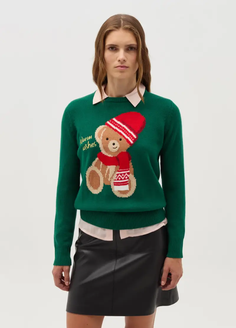 OVS, Christmas Jumper "warm Wishes", Donna, Verde miniatura 3