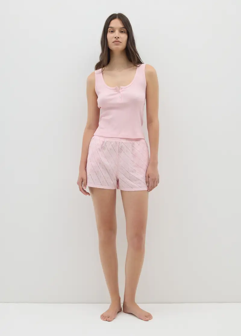 OVS , Completo Pigiama Canotta E Shorts Da Donna In Puro Cotone Rosa, Rosa