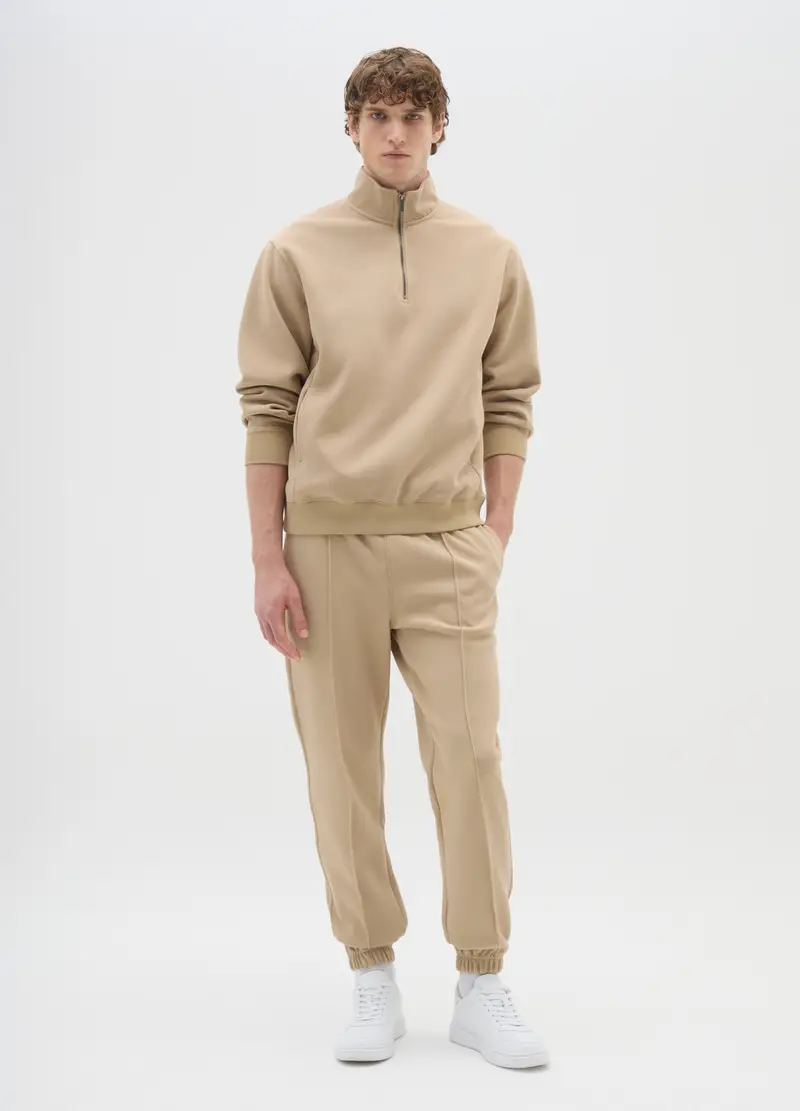 OVS , Felpa Beige Con Mezza Zip, Uomo, Marrone