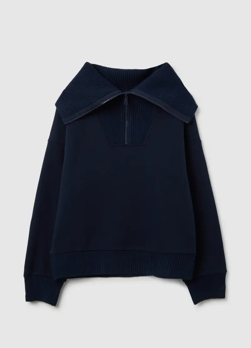 OVS , Felpa Blu Con Collo A Zip, Donna, Blu