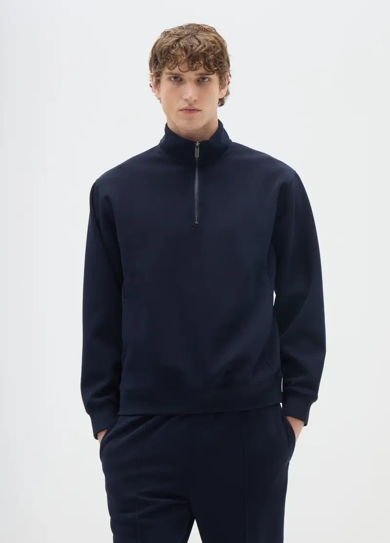 OVS , Felpa Blu Con Mezza Zip, Uomo, Nero