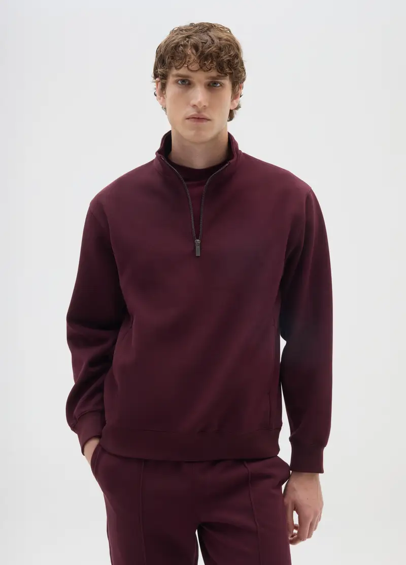 OVS , Felpa Bordeaux Con Mezza Zip, Uomo, Rosso