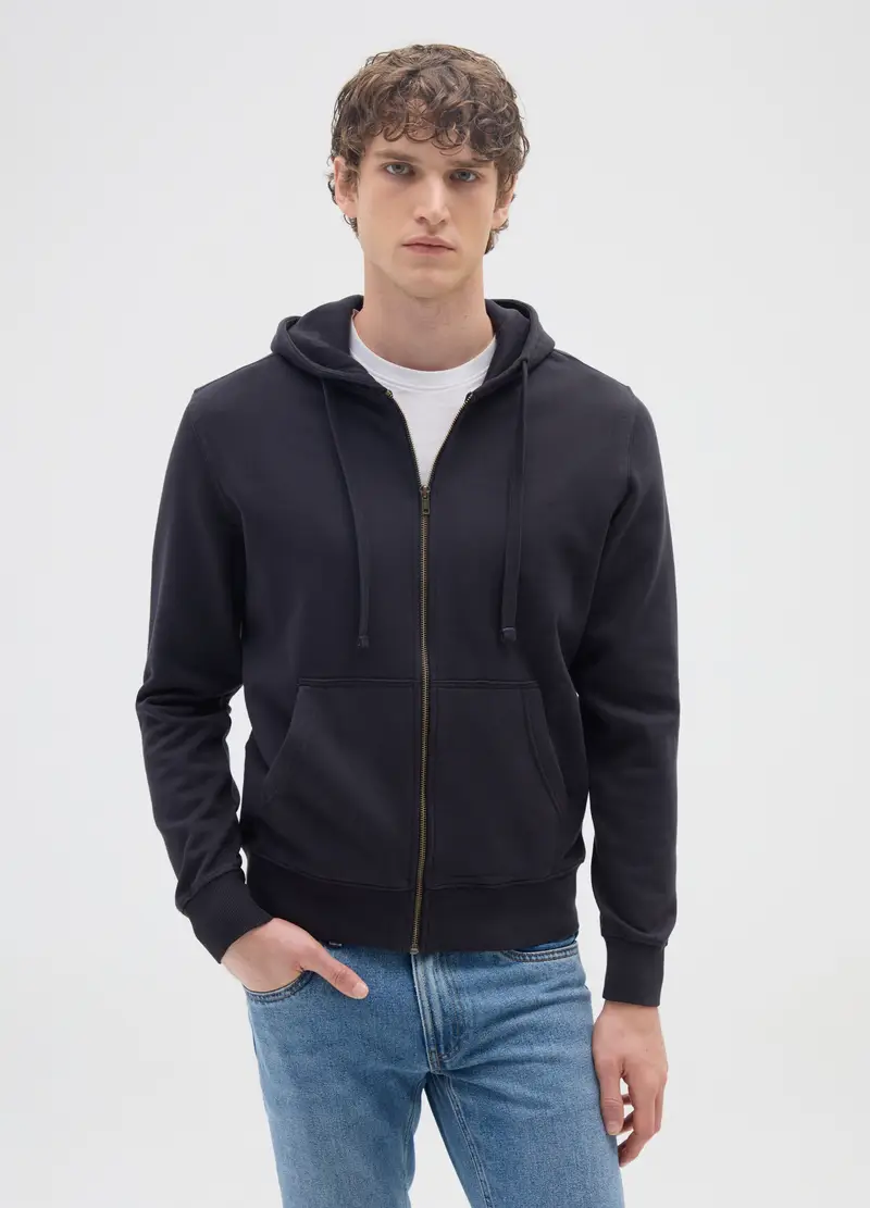 OVS , Felpa Con Cappuccio In Puro Cotone Blu Con Zip, Uomo, Blu