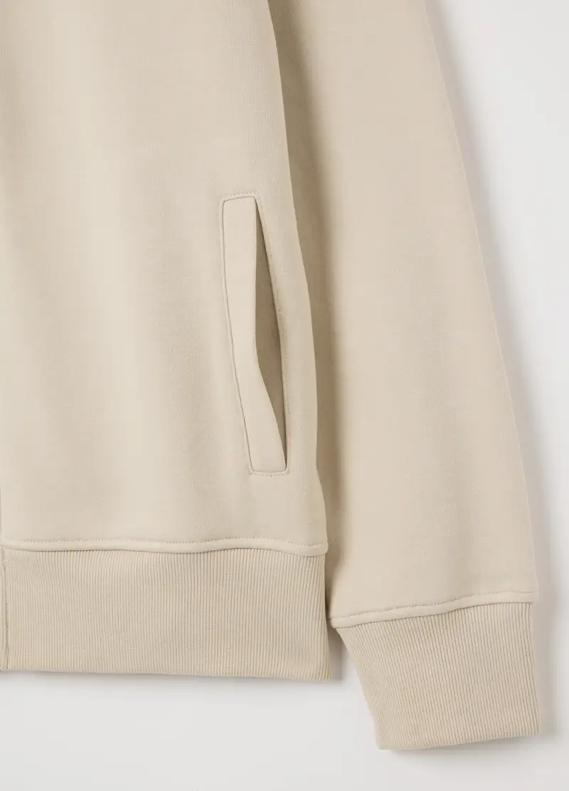 OVS, Felpa In Misto Cotone Beige Con Zip, Uomo, Beige miniatura 2