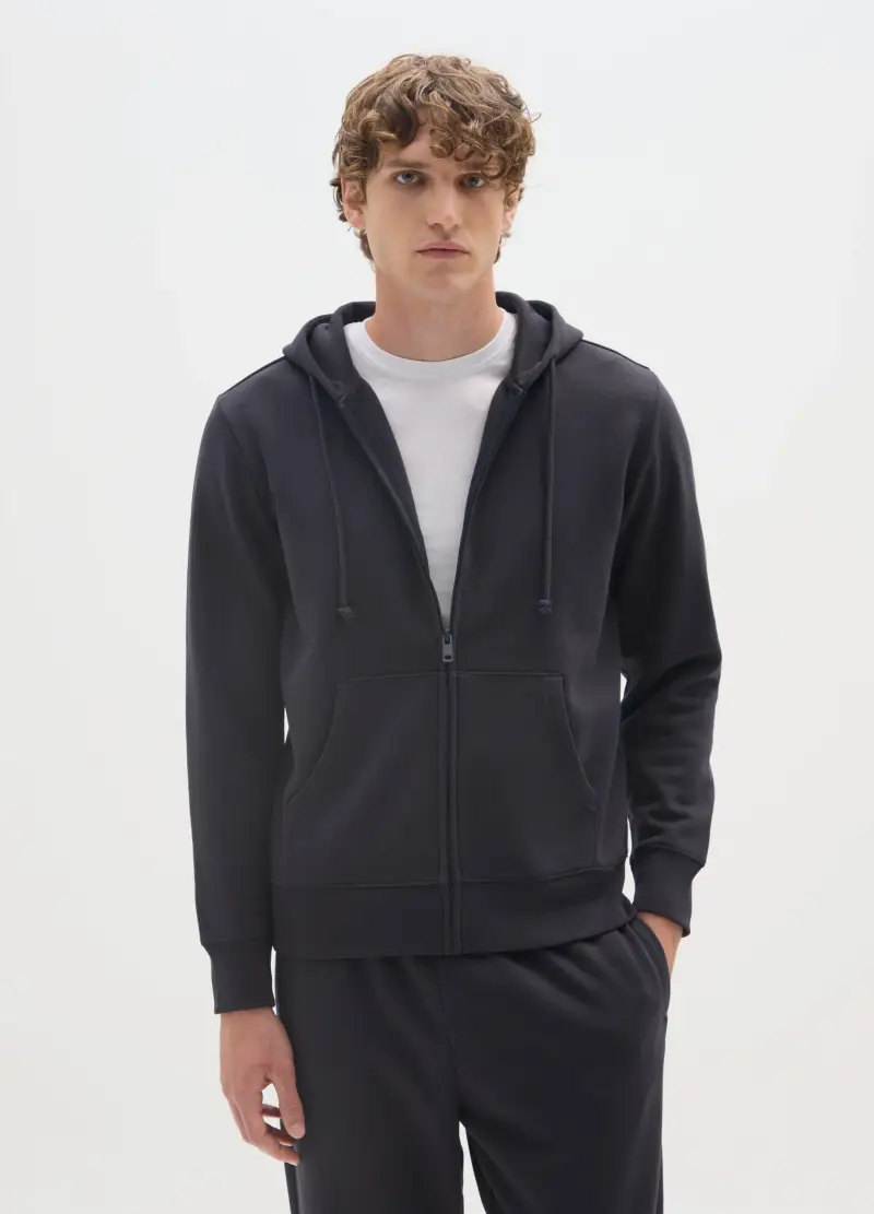 OVS, Felpa In Misto Cotone Blu Regular Fit Con Zip, Uomo, Blu miniatura 2