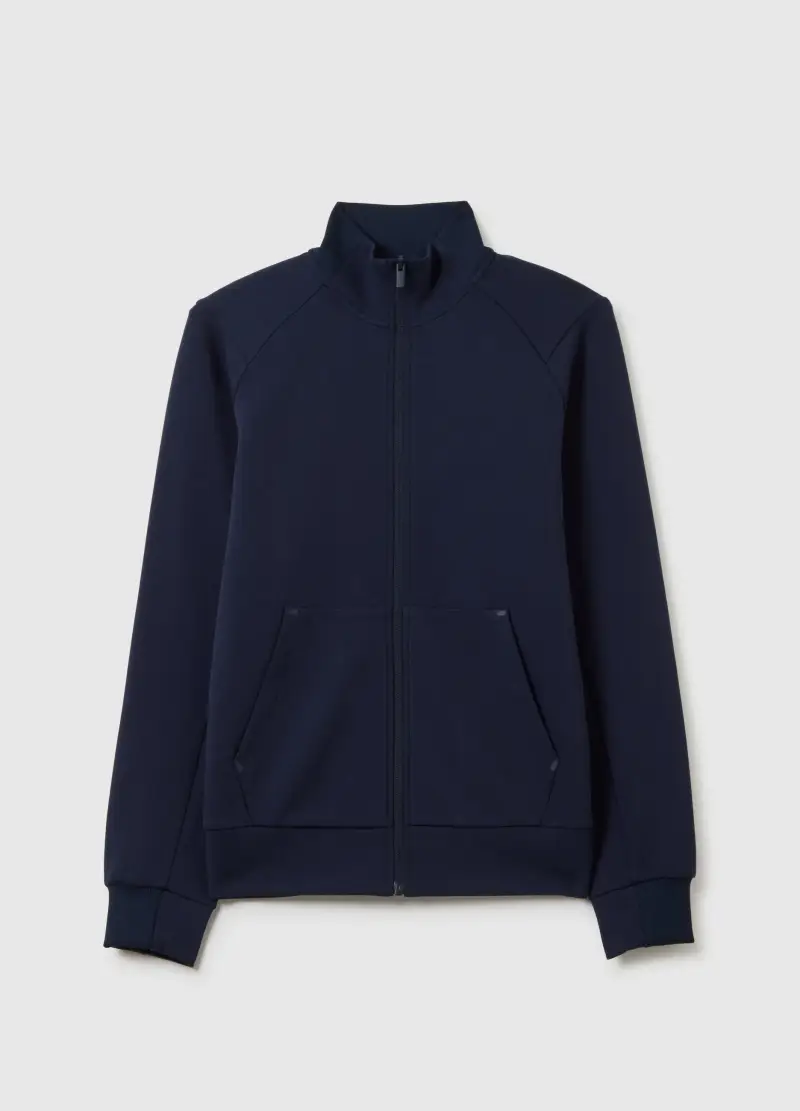 OVS , Felpa In Misto Cotone Blu Regular Fit Con Zip, Uomo, Blu