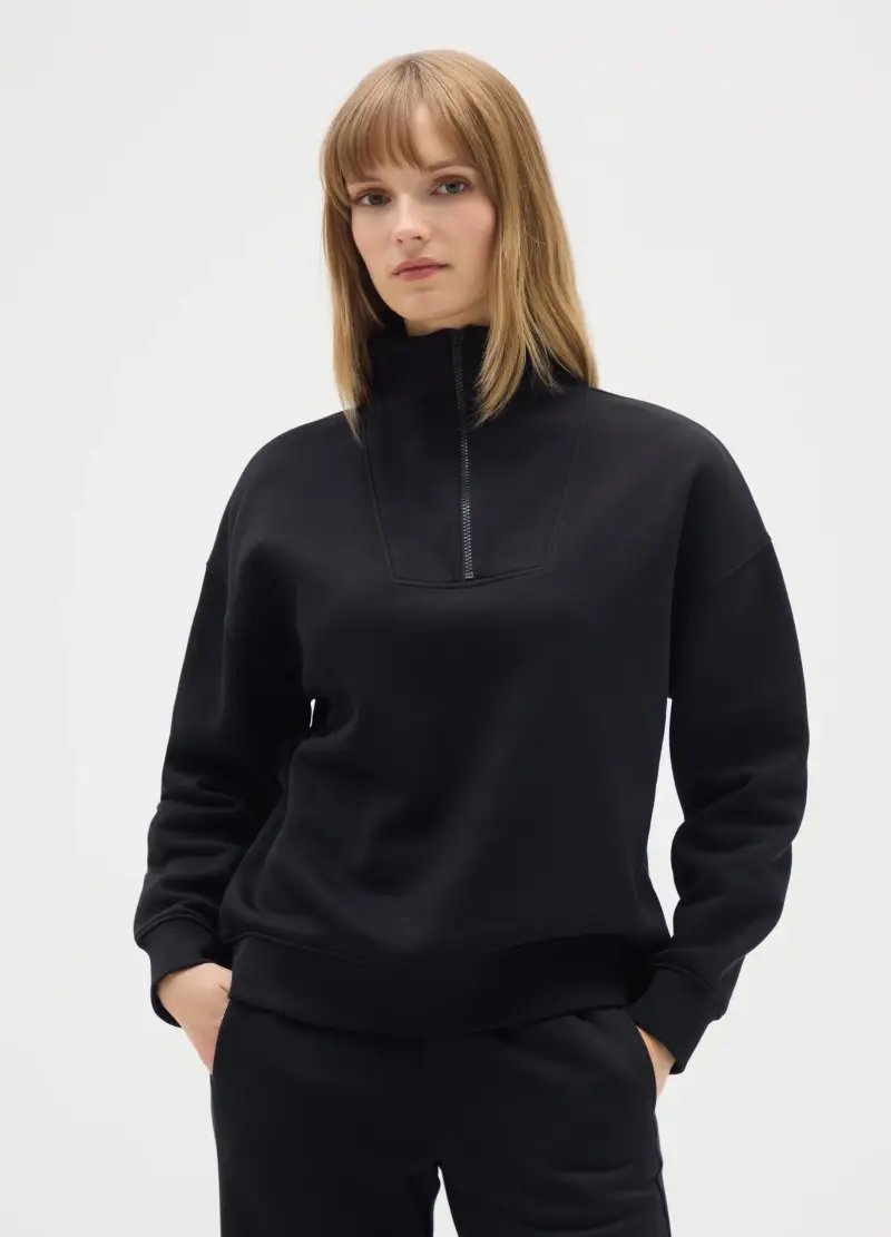 OVS , Felpa In Misto Cotone Nera Regular Fit, Donna, Nero