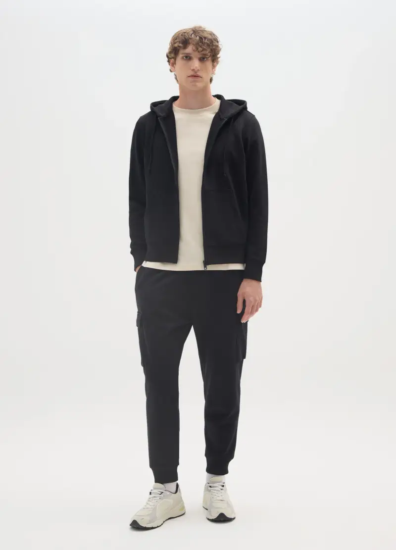 OVS , Felpa In Misto Cotone Nero Regular Fit Con Zip, Uomo, Nero