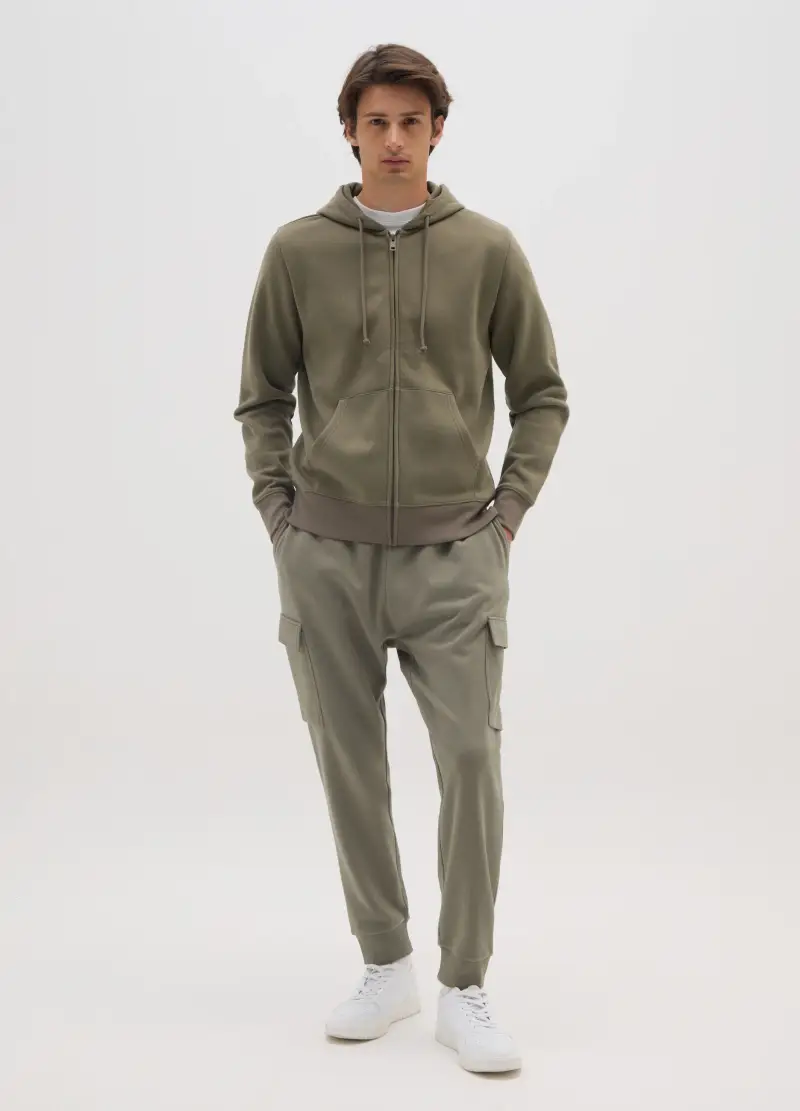 OVS, Felpa In Misto Cotone Verde Regular Fit Con Zip, Uomo, Verde miniatura 2