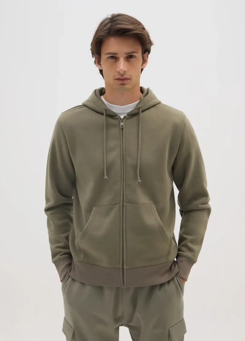 OVS , Felpa In Misto Cotone Verde Regular Fit Con Zip, Uomo, Verde