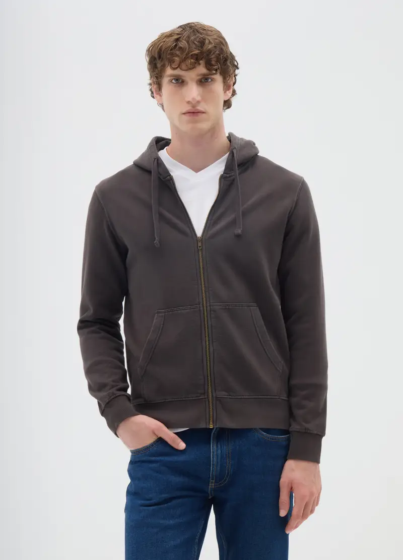 OVS , Felpa Marrone Con Cappuccio E Zip, Uomo, Nero