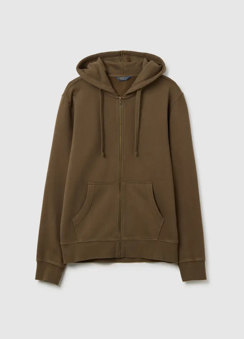 OVS , Felpa Marrone Con Zip In Cotone, Uomo, Marrone
