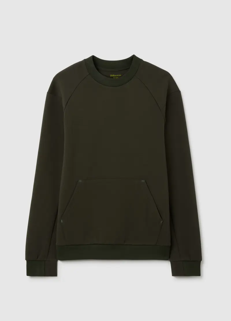 OVS , Felpa Ovs Perform In Misto Cotone Verde Con Tasca Anteriore, Uomo, Verde
