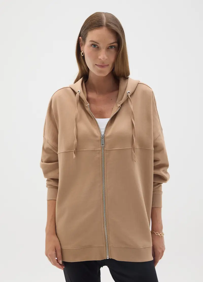 OVS, Felpa Premaman Beige Con Cappuccio E Zip, Donna, Marrone miniatura 2
