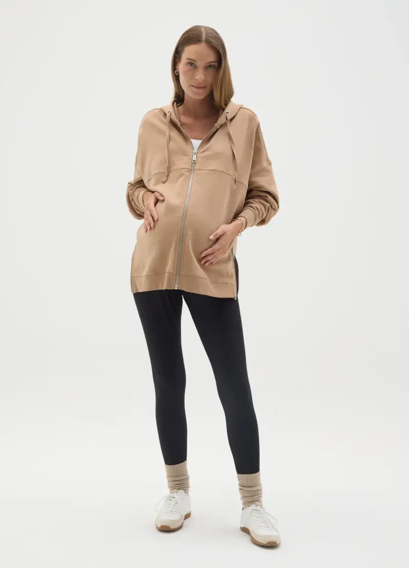 OVS , Felpa Premaman Beige Con Cappuccio E Zip, Donna, Marrone