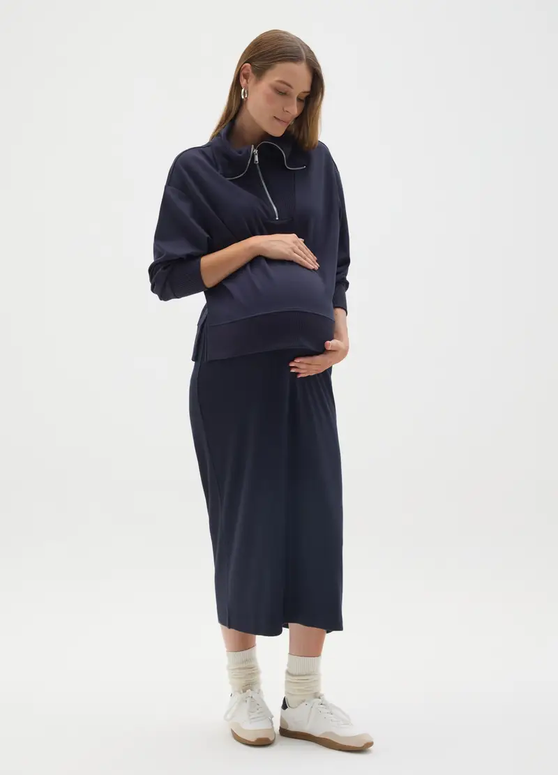 OVS , Felpa Premaman Blu Con Mezza Zip, Donna, Blu